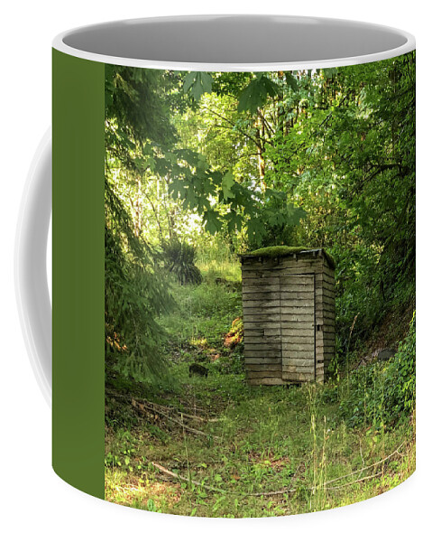 Wood Shed Coffee Mug featuring the photograph Shed at Joy Lake by Grey Coopre