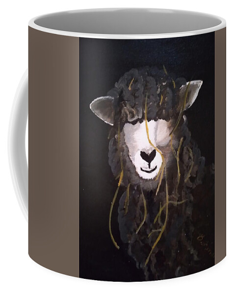 Black Sheep Coffee Mug featuring the painting Sheep in the Hay by Barbara Fincher