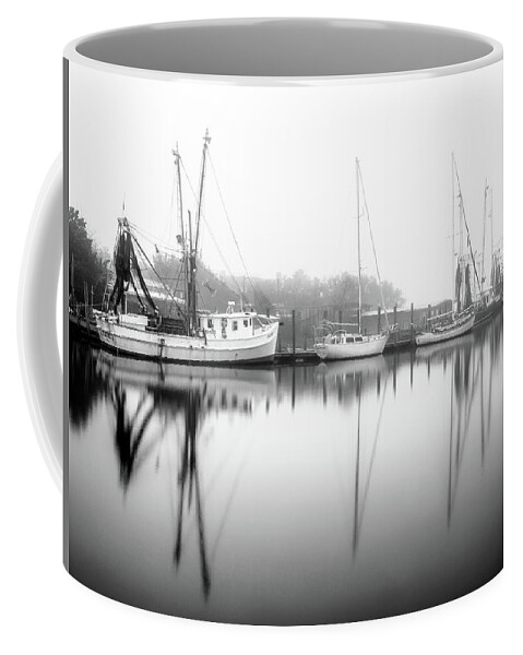 Shem Creek Coffee Mug featuring the photograph Shem Creek Mt Pleasant Black and White by Donnie Whitaker