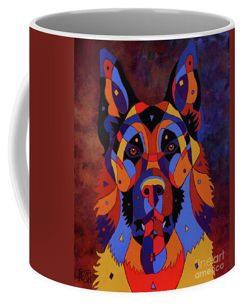 Colorful German Shepherd Coffee Mug featuring the painting Shiloh the German Shepherd by Barbara Rush