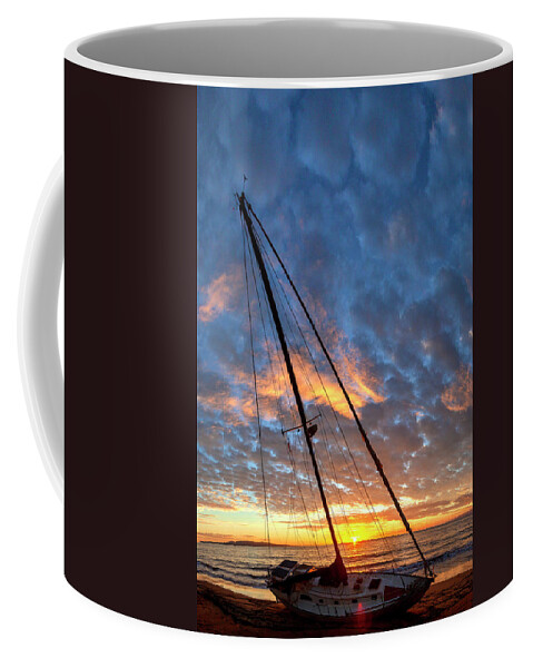 Ship Sailboat Maui Hawaii Sunset Seascape Ocean Coffee Mug featuring the photograph Ship Wrecked by James Roemmling