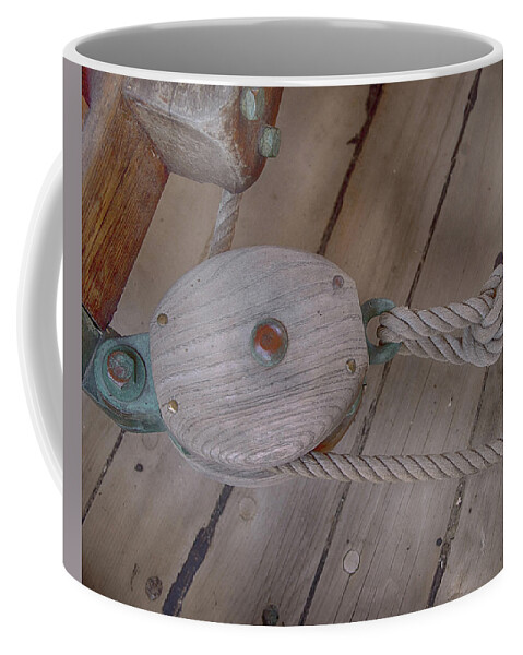 Pulley Coffee Mug featuring the photograph Ship's pulley by Alan Goldberg