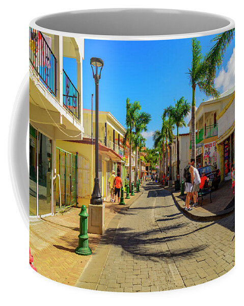 Trees; Travel; People; Color; Skies; Clouds Coffee Mug featuring the photograph Shopping in Saint Maarten by AE Jones