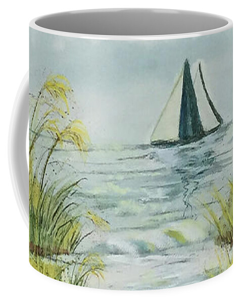 Seascape Watercolor Coffee Mug featuring the painting Watercolor, Shore View at Delray Beach by Catherine Ludwig Donleycott