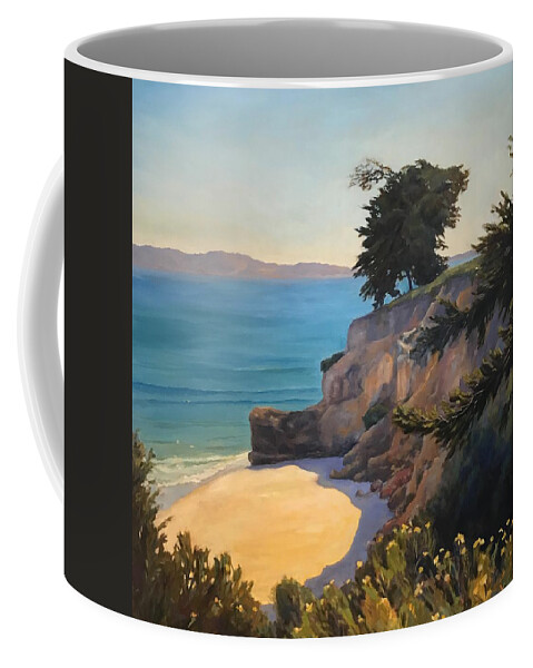 Santa Barbara . Shoreline. Ocean Coffee Mug featuring the painting Shoreline by Leigh Sparks