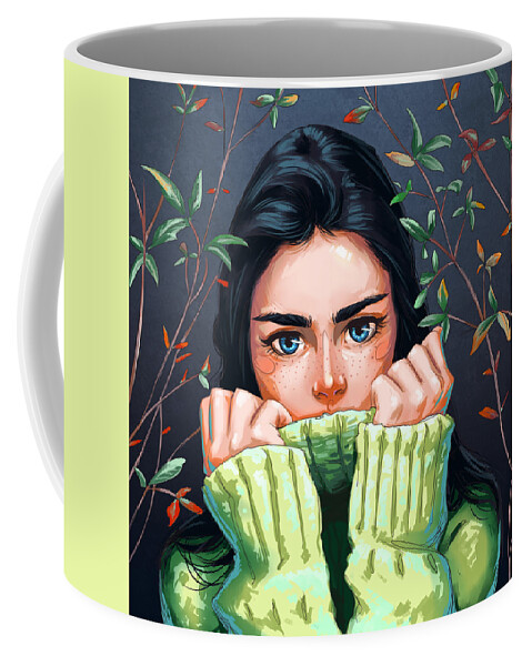 Girl Coffee Mug featuring the digital art Shy blue eyed girl by Darko B