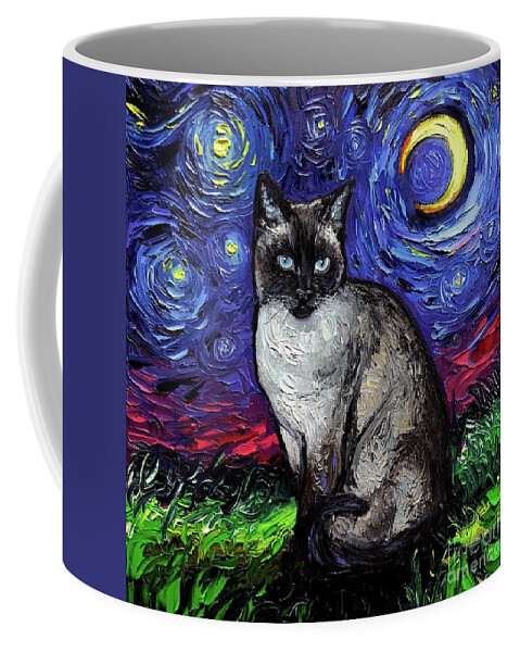 Siamese Cat Coffee Mug featuring the painting Siamese Night by Aja Trier