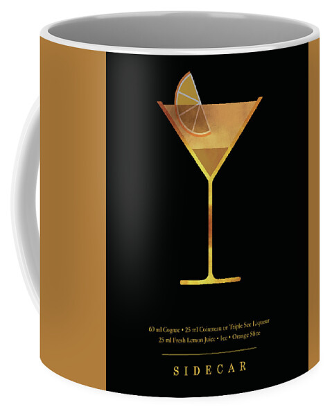 Sidecar Coffee Mug featuring the digital art Sidecar Cocktail - Classic Cocktail Print - Black and Gold - Modern, Minimal Lounge Art by Studio Grafiikka