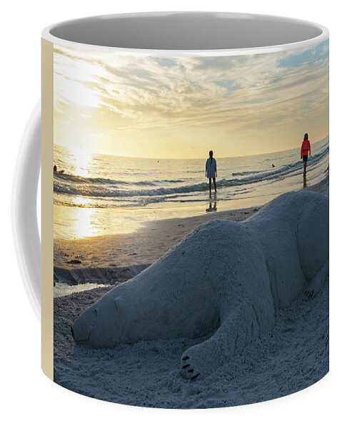 Siesta Coffee Mug featuring the photograph Siesta Key Polar Bear Lying on the Beach Sarasota Florida by Toby McGuire