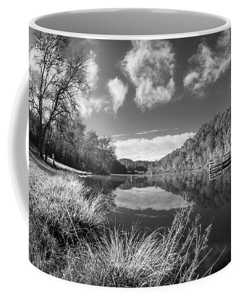 Carolina Coffee Mug featuring the photograph Silver Grasses at the Docks Black and White by Debra and Dave Vanderlaan