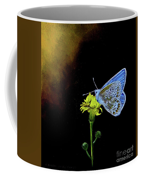 Butterfly Coffee Mug featuring the painting Silver Studded Blue by Gordon Palmer