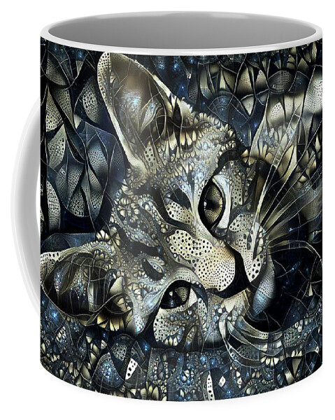 Kitten Coffee Mug featuring the mixed media Silver Tabby Kitten Portrait by Peggy Collins