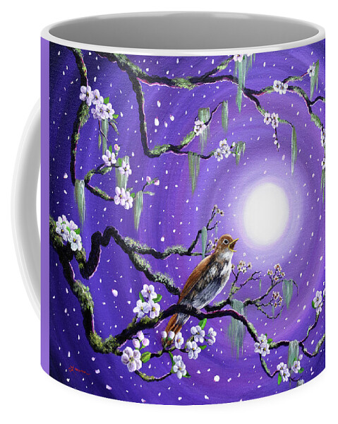Zen Coffee Mug featuring the painting Singing Her Melody to the Night by Laura Iverson