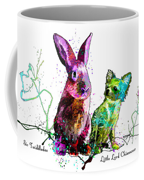 Rabbit Coffee Mug featuring the mixed media Sir Twiddledee And Little Lord Chiwowow by Miki De Goodaboom