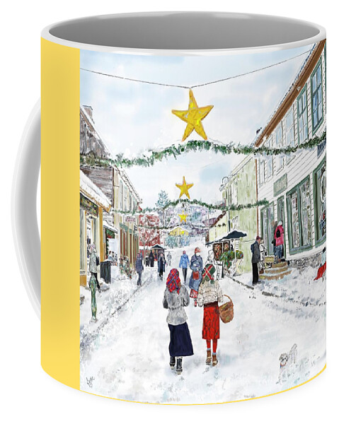 Snow Coffee Mug featuring the painting Our Town by Beth Saffer
