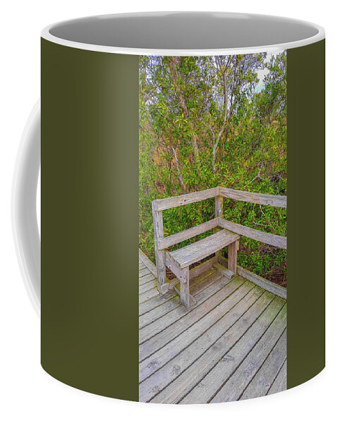 Bench Coffee Mug featuring the photograph Sit and Enjoy the Beauty of the Wetlands by Ola Allen