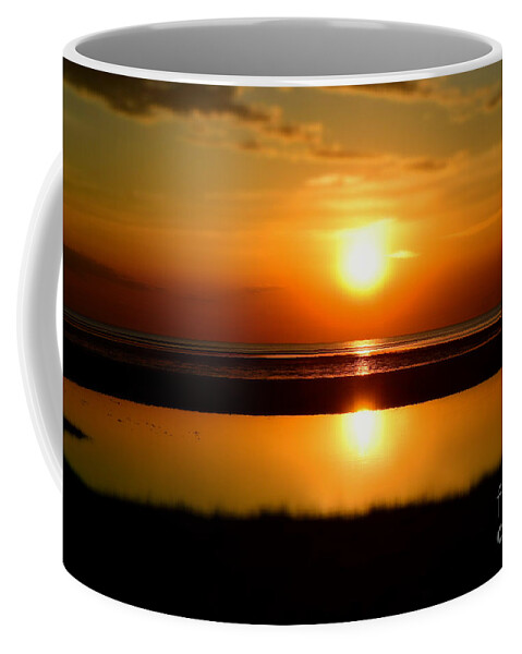 Skatet Beach Coffee Mug featuring the photograph Skaket Beach Sunset Halo by Debra Banks