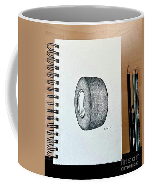  Coffee Mug featuring the drawing Sketch of Drag Racer wheel by Donna Mibus
