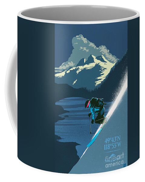Retro Ski Art Coffee Mug featuring the painting Ski Big White Retro Travel Poster by Sassan Filsoof