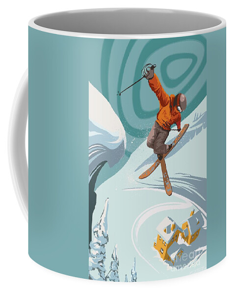 Skiing Coffee Mug featuring the painting Ski Freestyler by Sassan Filsoof