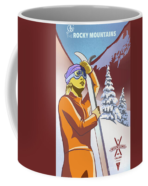 Retro Ski Poster Coffee Mug featuring the painting Ski the Rocky Mountains by Sassan Filsoof