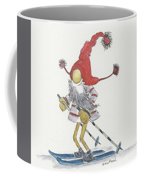 Gnome Coffee Mug featuring the painting Skiing by Eva Ason