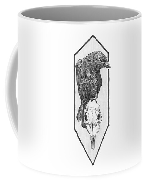 Crow Coffee Mug featuring the drawing Skull and Crow by Tiffany DiGiacomo