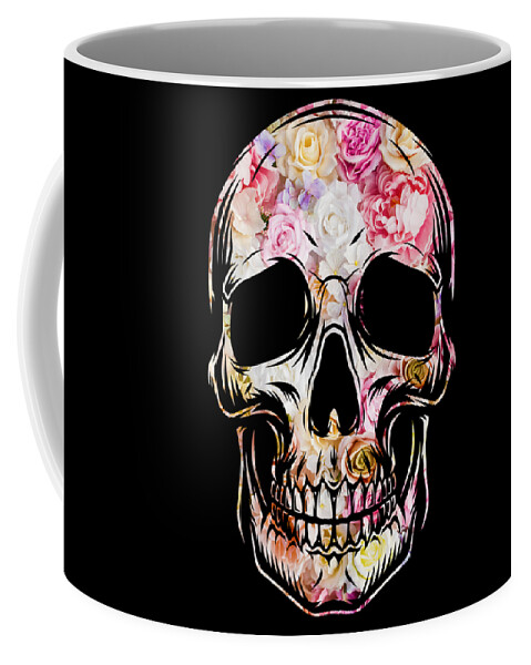Skull Coffee Mug featuring the painting Skull Flowers Floral T-Shirt by Tony Rubino