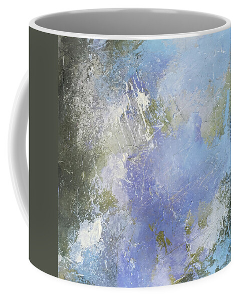 Purple Coffee Mug featuring the painting SKYFALL Abstract Landscape In Purple Blue Sage Green White Olive by Lynnie Lang