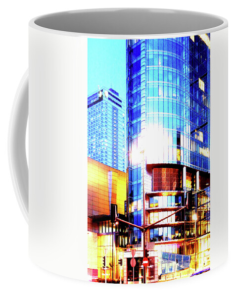 Skyscrapers Coffee Mug featuring the photograph Skyscrapers And City Lights In Warsaw, Poland by John Siest