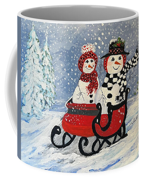 Snowman Coffee Mug featuring the painting Sleighride in the Snow by Juliette Becker