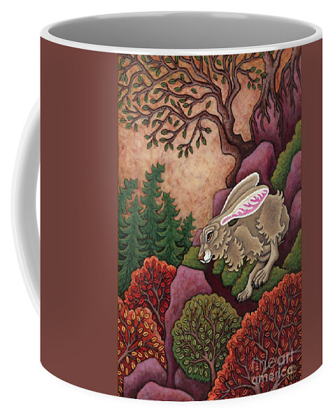 Hare Coffee Mug featuring the painting Slopeside Sprint by Amy E Fraser