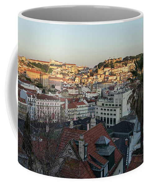 Slow Dusk Coffee Mug featuring the photograph Slow Dusk over Lisbon Portugal by Georgia Mizuleva