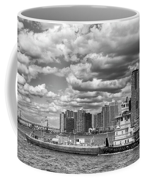 Sludge Vessel Coffee Mug featuring the photograph Sludge Barge and Clouds by Cate Franklyn