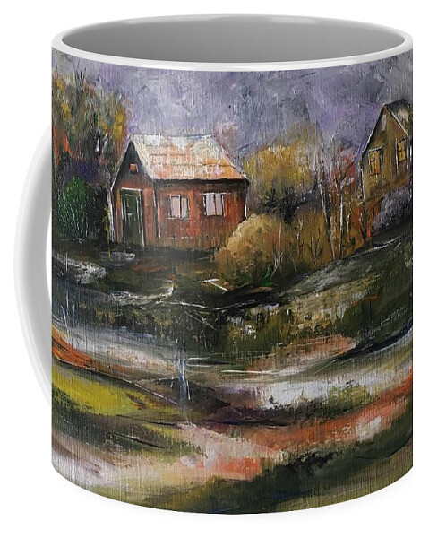 Village Coffee Mug featuring the painting Small Village by Maria Karlosak