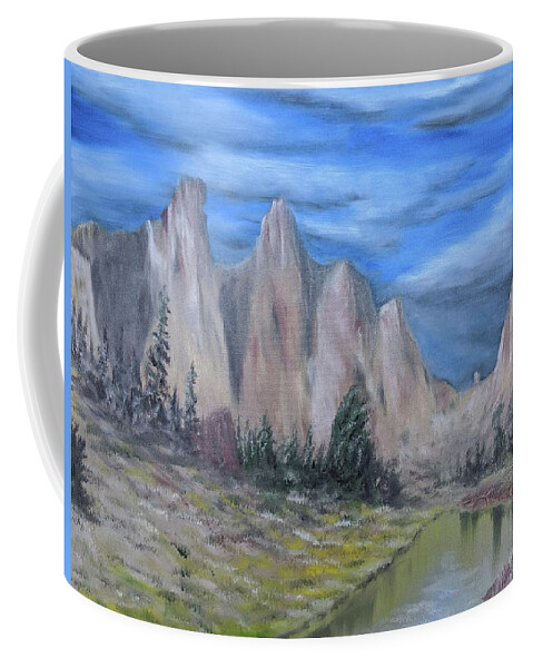Oregon Coffee Mug featuring the painting Smith Rock by Kevin Daly