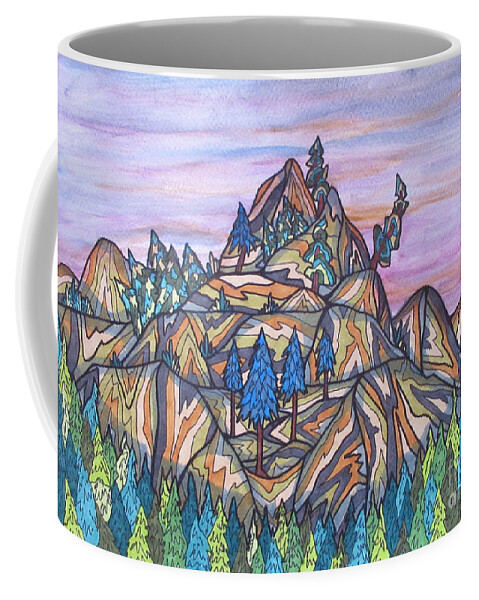 Mountains Smokey Trees Landscape Bag Cushion Nature Trees Lobby Office Abstract Decor Decrotive Coffee Mug featuring the painting Smokey Mountains by Bradley Boug