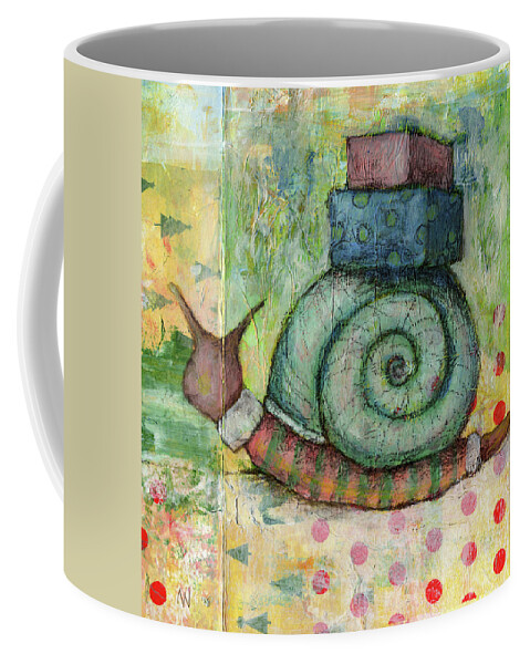 Snail Coffee Mug featuring the mixed media Snail Mail by AnneMarie Welsh