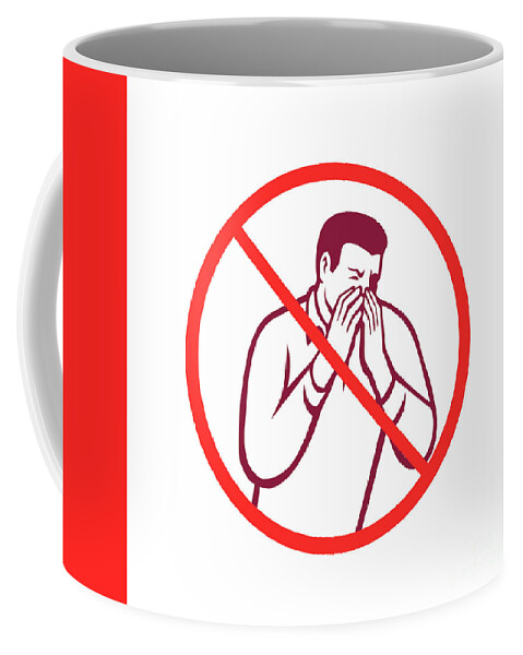 Icon Coffee Mug featuring the digital art Sneezing or Coughing Into Hand Icon Circle Retro by Aloysius Patrimonio