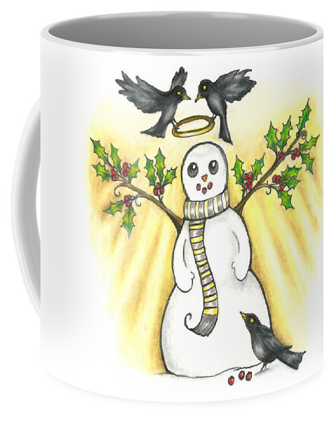 Snow Man Coffee Mug featuring the drawing Snow Angel Drawing by Kristin Aquariann