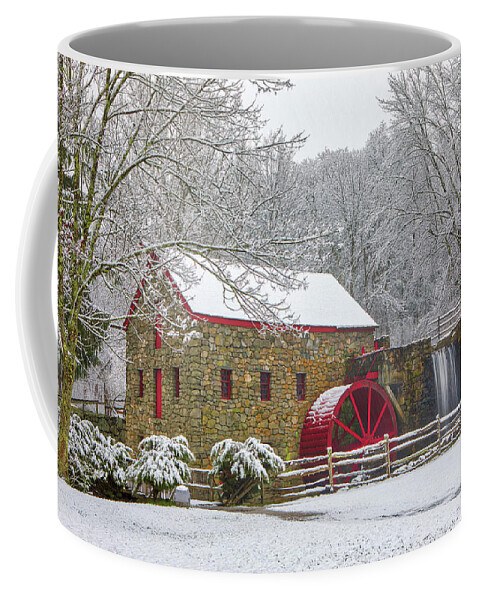 Wayside Inn Grist Mill Coffee Mug featuring the photograph Snow Covered Country Scenery of the Sudbury Grist Mill by Juergen Roth