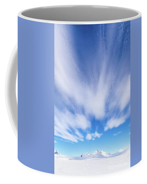 Remote Coffee Mug featuring the photograph Snow mountains and big sky, Svalbard by Jane Rix