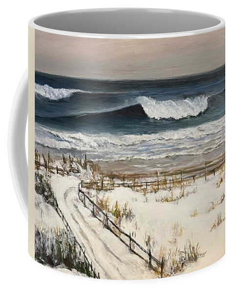 Acrylic Coffee Mug featuring the painting Snow on the Beach by Paula Pagliughi