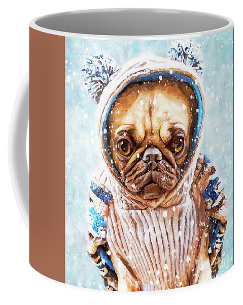 Pug Coffee Mug featuring the painting Snow Pug by Tina LeCour