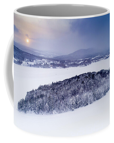 Island Pond Coffee Mug featuring the photograph Snow Showers at Island Pond, VT by John Rowe