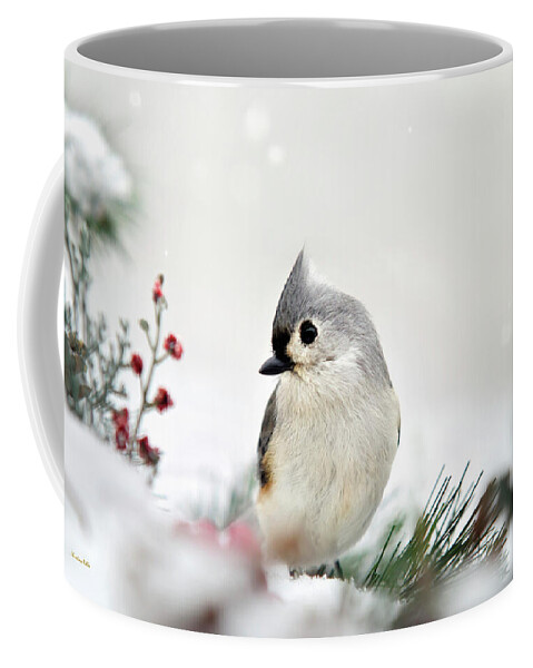 Bird Coffee Mug featuring the photograph Snow White Tufted Titmouse by Christina Rollo