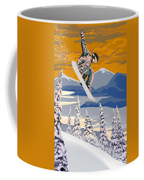 Snowboard Coffee Mug featuring the painting Snowboarder Air by Sassan Filsoof