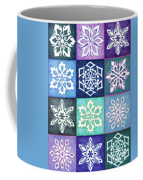 Snowflake Coffee Mug featuring the painting Snowfire Blue Patchwork by Amy E Fraser