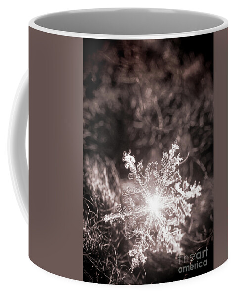 Snowflake; Ice; Shine; Macro; Simple; Monochrome; Coffee Mug featuring the photograph Snowflake Sparkle by Tina Uihlein