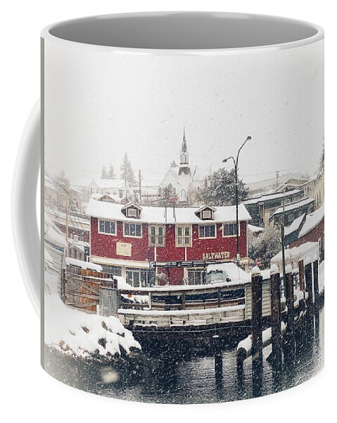 Snow Coffee Mug featuring the photograph Snowing in Poulsbo by Jerry Abbott